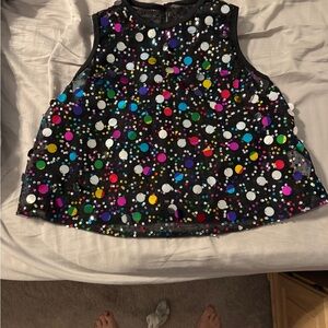 SHEIN Black A-Line Sequin Top with Multicolor Disco Dots